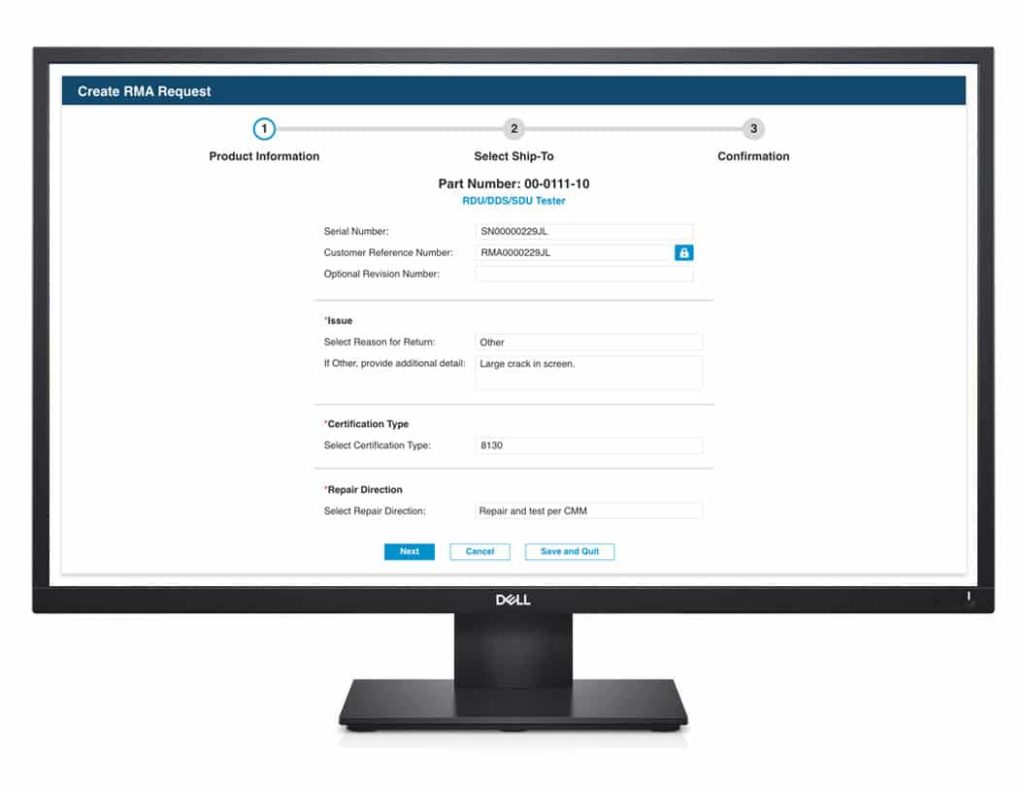 Desktop displaying a ServiceManger RMA request