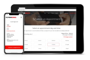 RepairQ's appointment scheduling feature on an iPad and iPhone
