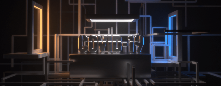 COVID-19 spelled out in metallic letters