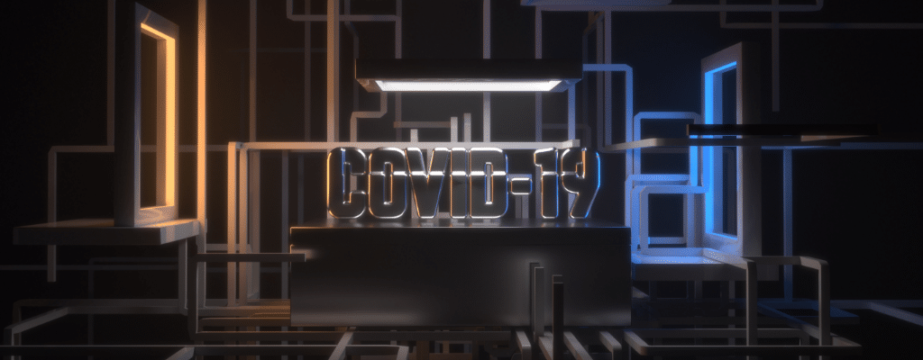 COVID-19 spelled out in metallic letters