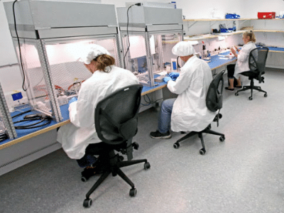 cleanroom Medical professionals working in a sterile environment