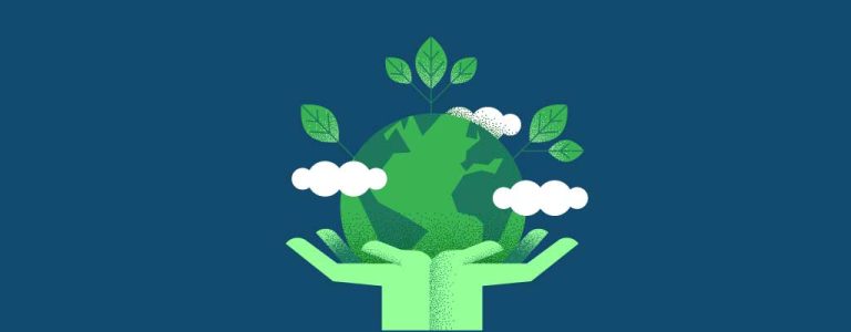 Green Earth held by green hands