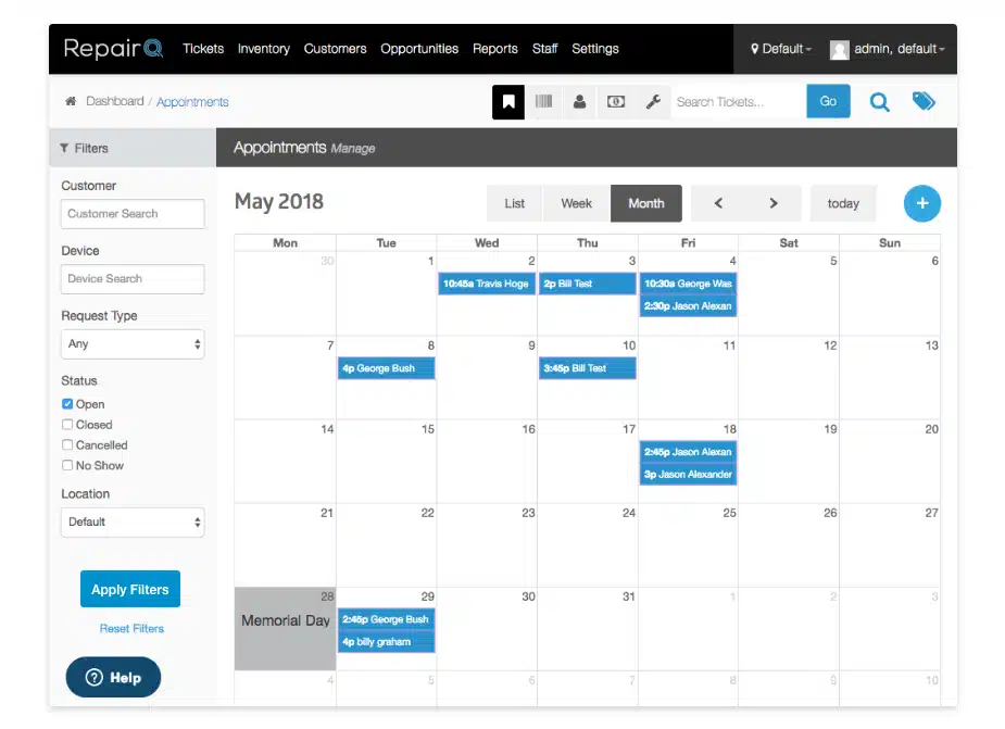 Screenshot of RepairQ's in-app appointment scheduling
